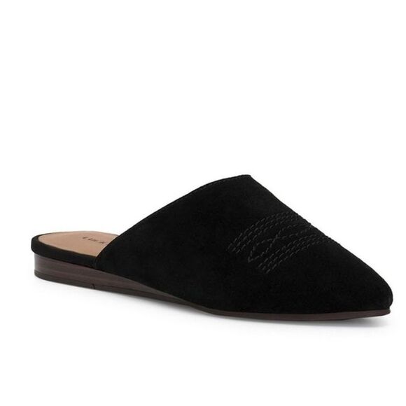 Lucky Brand / Belky Black Oiled Suede Slip On Mules / Boho Shoes - Picture 3 of 5